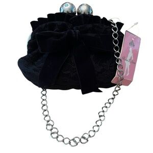 Paris Hilton Small Ruffled Black Lace Evening Bag